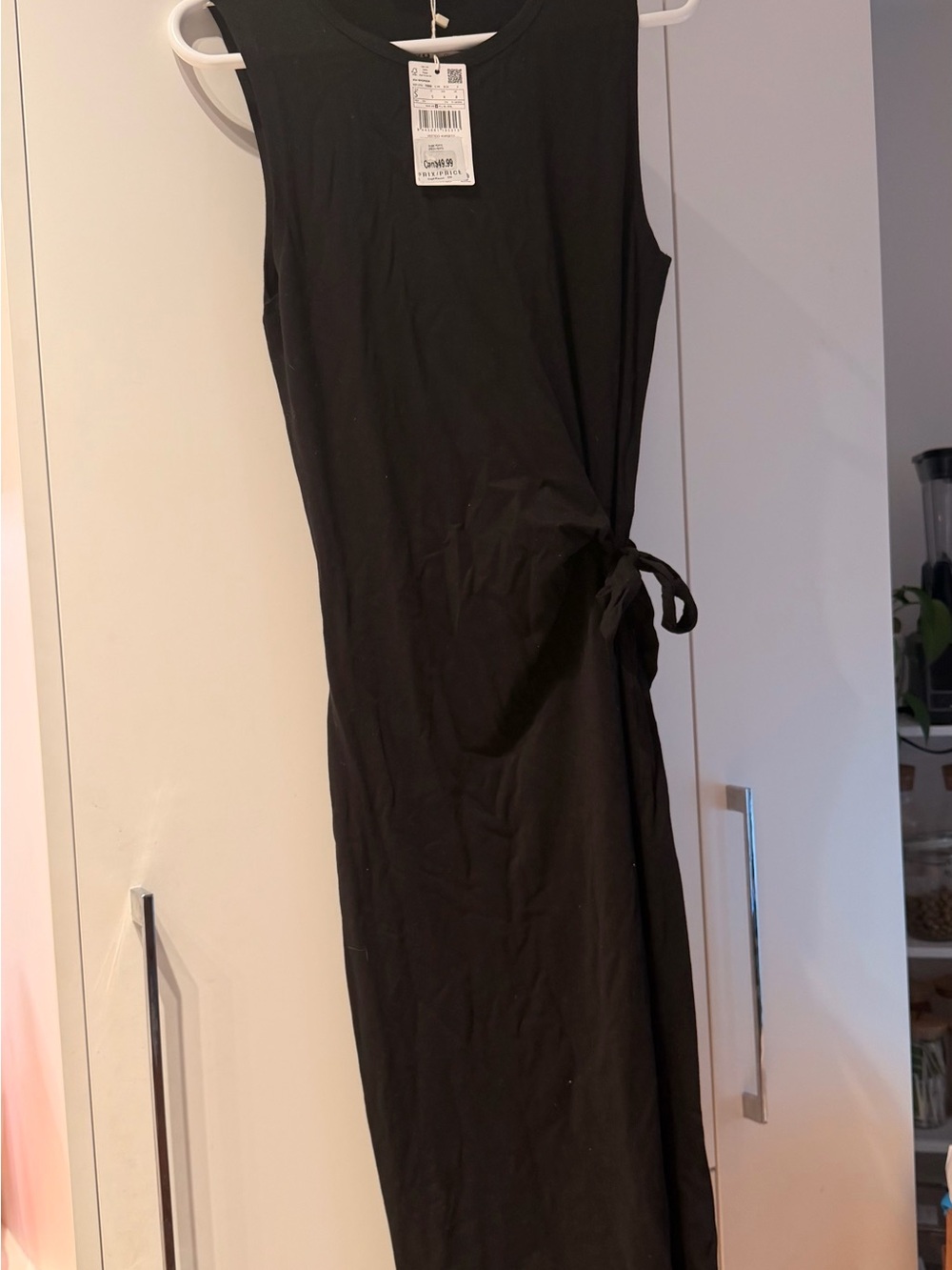 Mango Sleeveless Black Tie-Waist Midi Dress